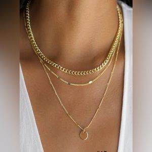 Round Detailed Multi Layered Gold Color Necklace